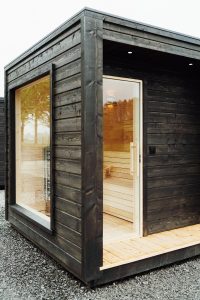 Sauna en bois réalisé par Perspective Paysage